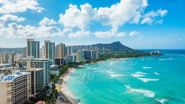 Waikiki beach Honolulu Hawaii aerial view